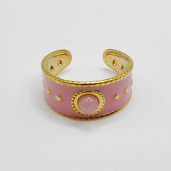 Wholesale Retro Geometric Open Rings Stainless Steel Titanium Enamel Plating Natural Stone 14k Gold Plated - coojewelry