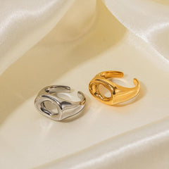 Wholesale Retro Geometric Stainless Steel Plating 18K Gold Plated Open Rings - coojewelry