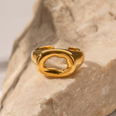 Wholesale Retro Geometric Stainless Steel Plating 18K Gold Plated Open Rings - coojewelry