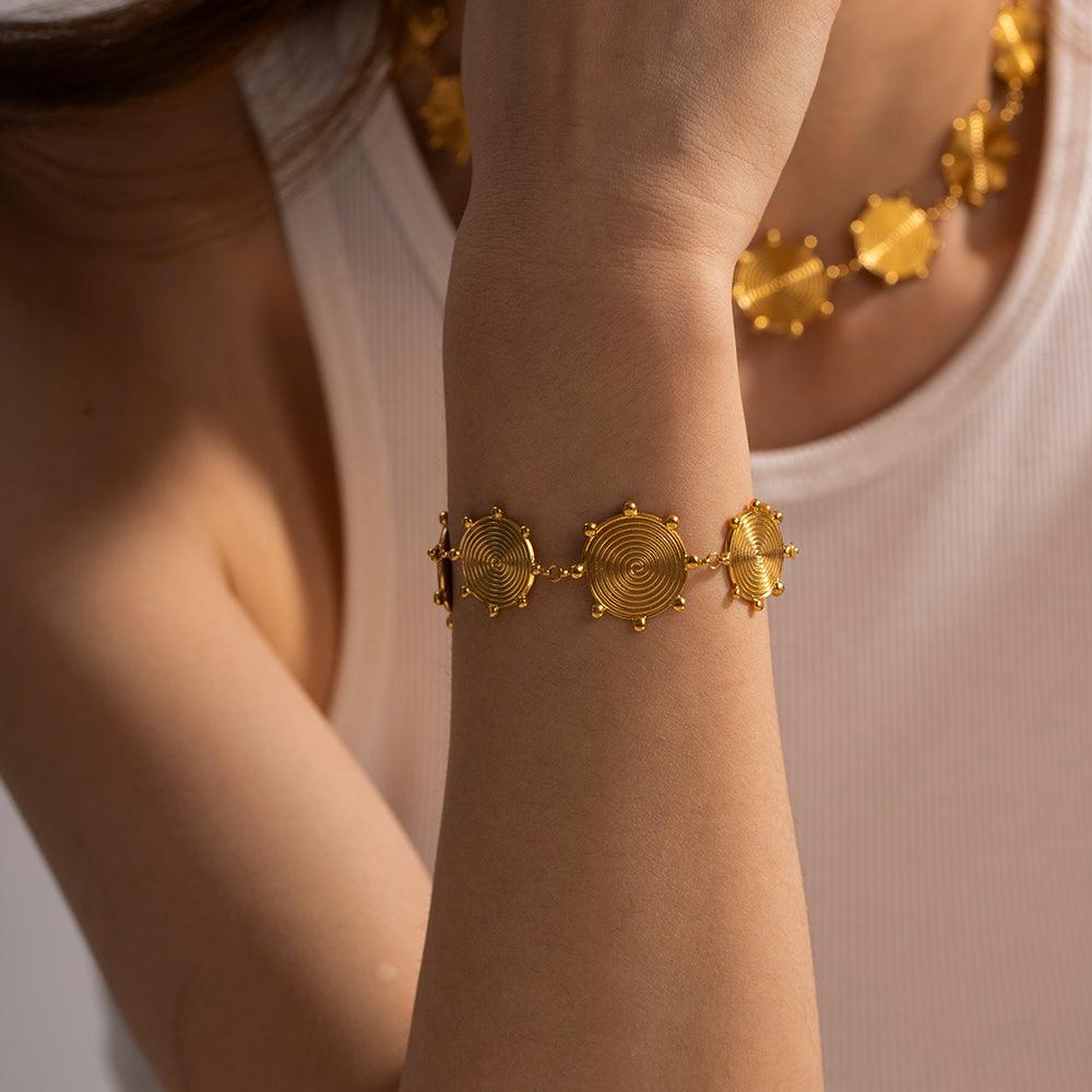 Wholesale Retro Roman Style Geometric Stainless Steel Plating 18K Gold Plated Bracelets - coojewelry