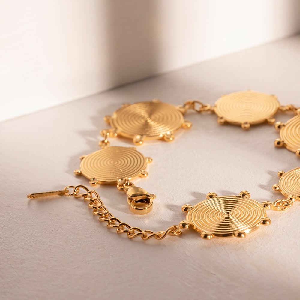 Wholesale Retro Roman Style Geometric Stainless Steel Plating 18K Gold Plated Bracelets - coojewelry
