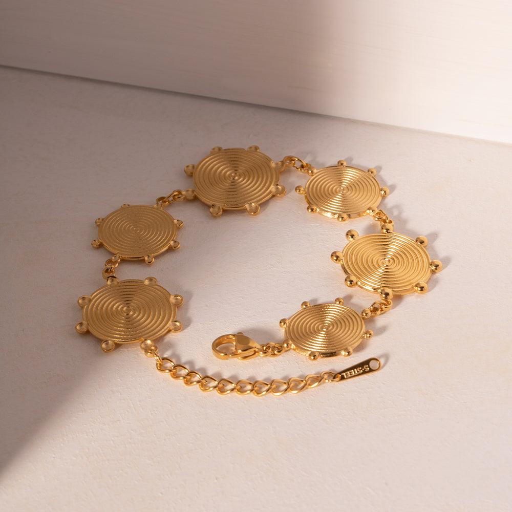 Wholesale Retro Roman Style Geometric Stainless Steel Plating 18K Gold Plated Bracelets - coojewelry