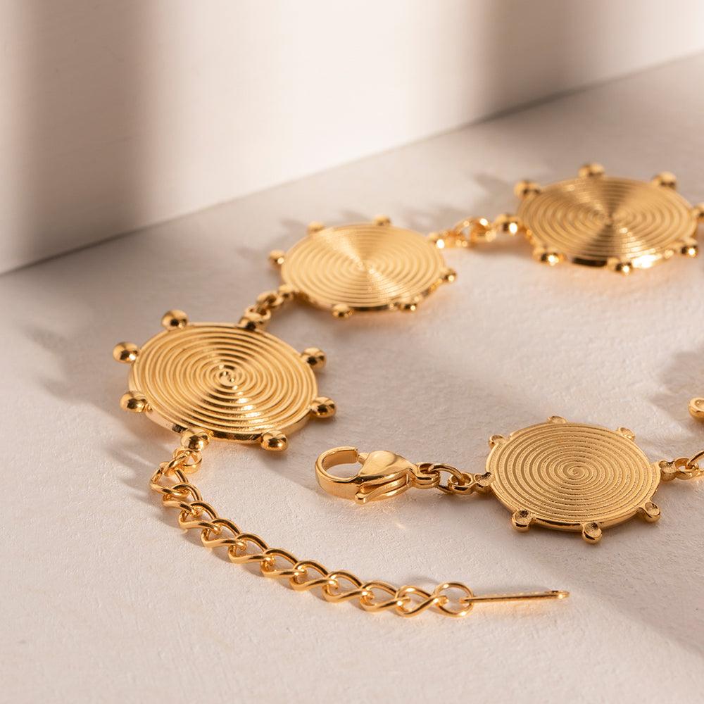 Wholesale Retro Roman Style Geometric Stainless Steel Plating 18K Gold Plated Bracelets - coojewelry