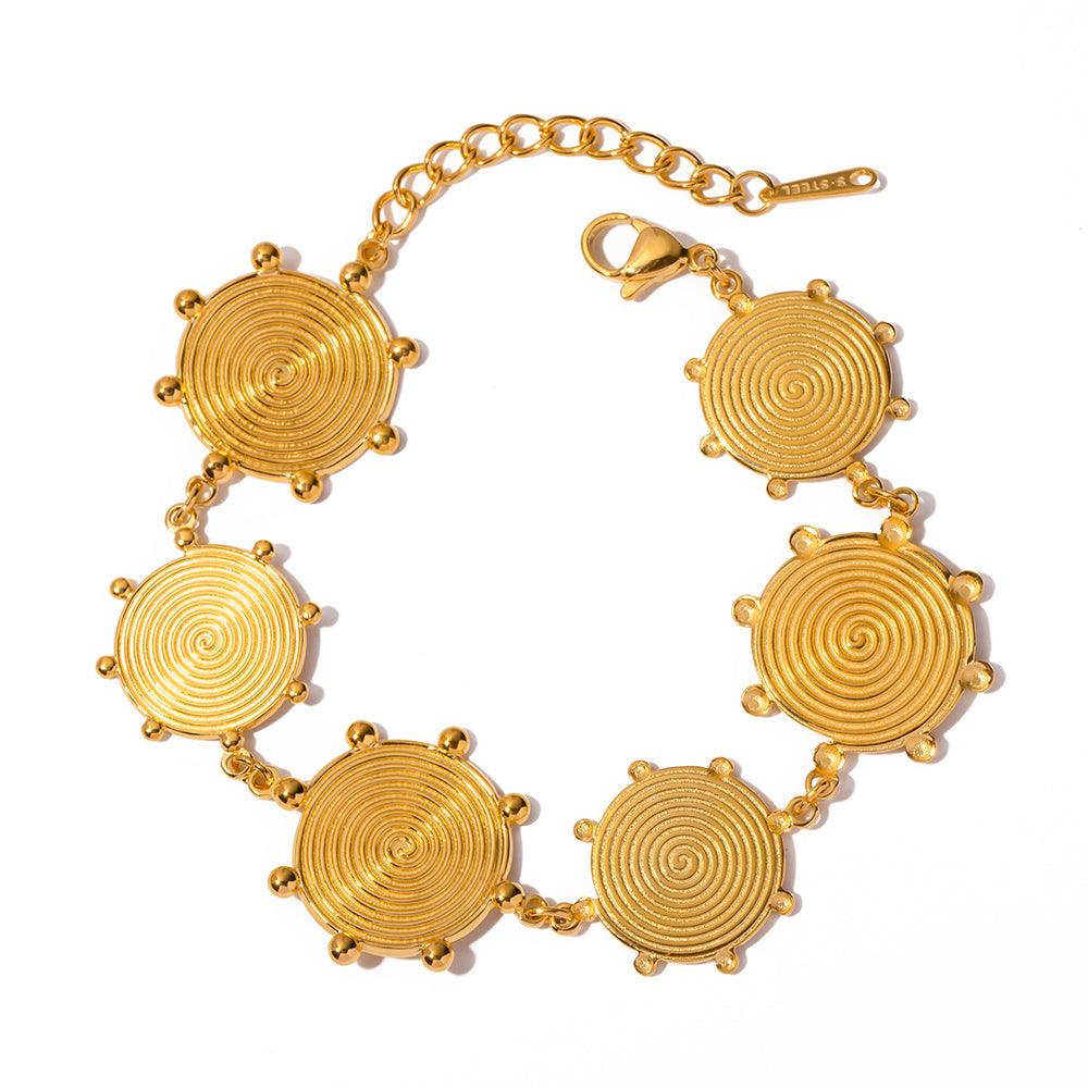 Wholesale Retro Roman Style Geometric Stainless Steel Plating 18K Gold Plated Bracelets - coojewelry