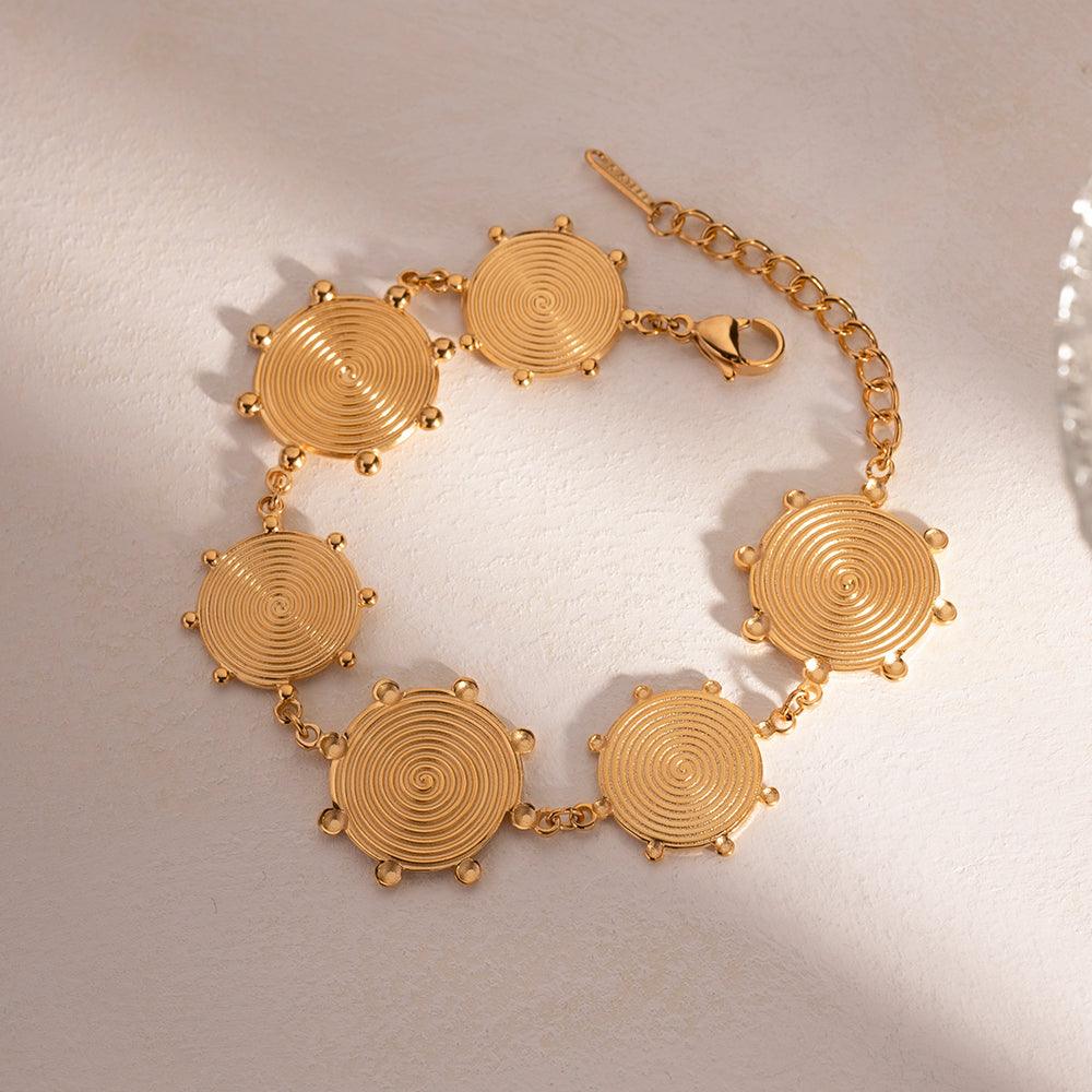 Wholesale Retro Roman Style Geometric Stainless Steel Plating 18K Gold Plated Bracelets - coojewelry