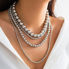 Wholesale Retro Simple Classic Round CCB Irregular Thick Women's Layered Necklaces - coojewelry