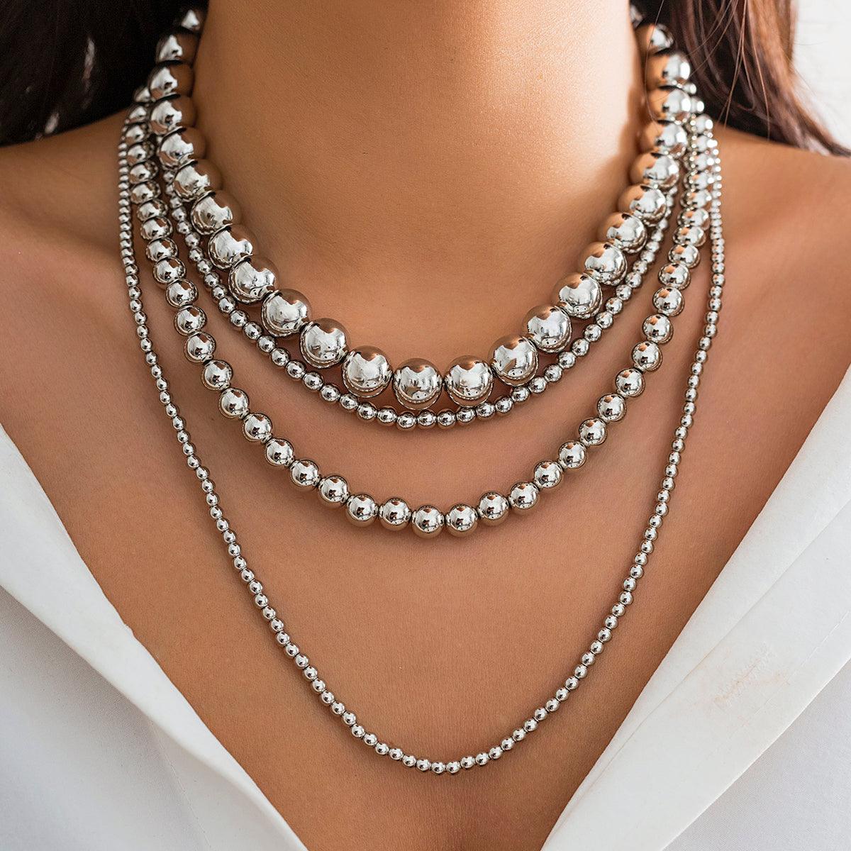 Wholesale Retro Simple Classic Round CCB Irregular Thick Women's Layered Necklaces - coojewelry