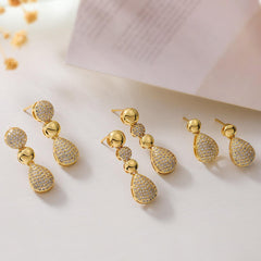 Wholesale Retro Simple Style Commute Round Water Droplets Inlay Copper Zircon 18K Gold Plated Drop Earrings Pair - coojewelry