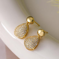 Wholesale Retro Simple Style Commute Round Water Droplets Inlay Copper Zircon 18K Gold Plated Drop Earrings Pair - coojewelry