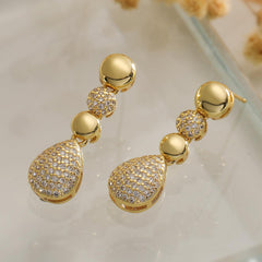 Wholesale Retro Simple Style Commute Round Water Droplets Inlay Copper Zircon 18K Gold Plated Drop Earrings Pair - coojewelry