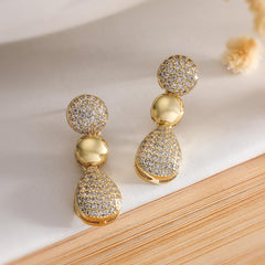 Wholesale Retro Simple Style Commute Round Water Droplets Inlay Copper Zircon 18K Gold Plated Drop Earrings Pair - coojewelry