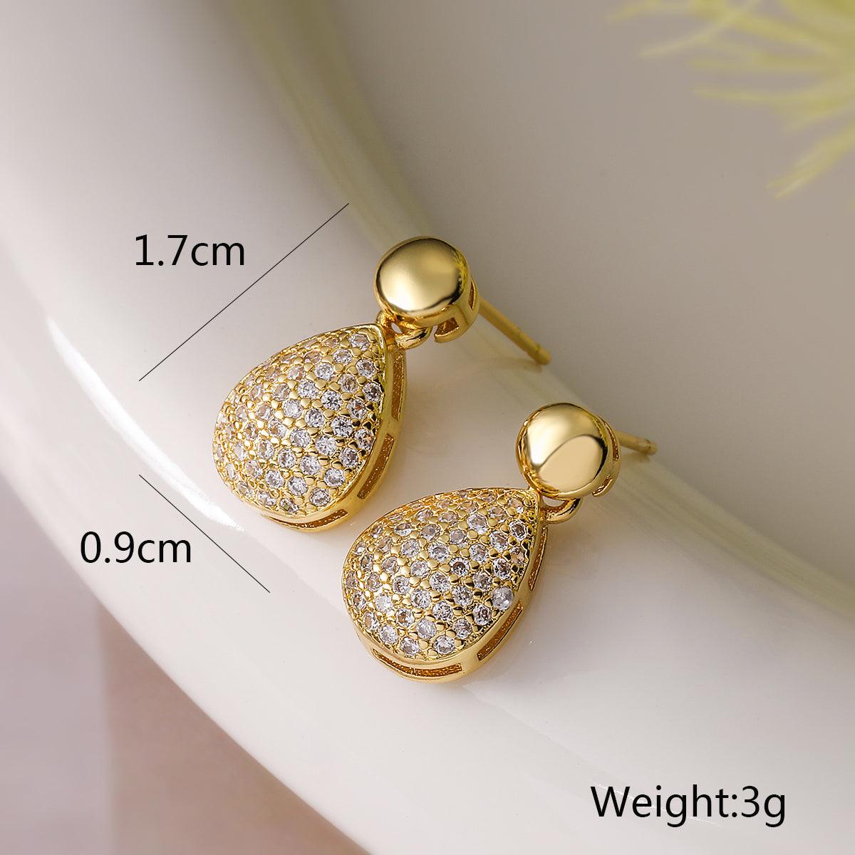 Wholesale Retro Simple Style Commute Round Water Droplets Inlay Copper Zircon 18K Gold Plated Drop Earrings Pair - coojewelry