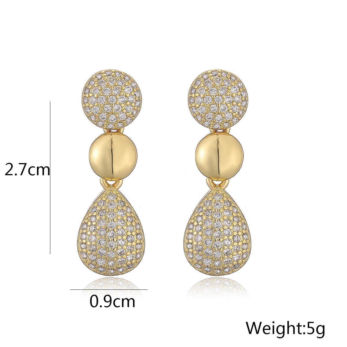 Wholesale Retro Simple Style Commute Round Water Droplets Inlay Copper Zircon 18K Gold Plated Drop Earrings Pair - coojewelry