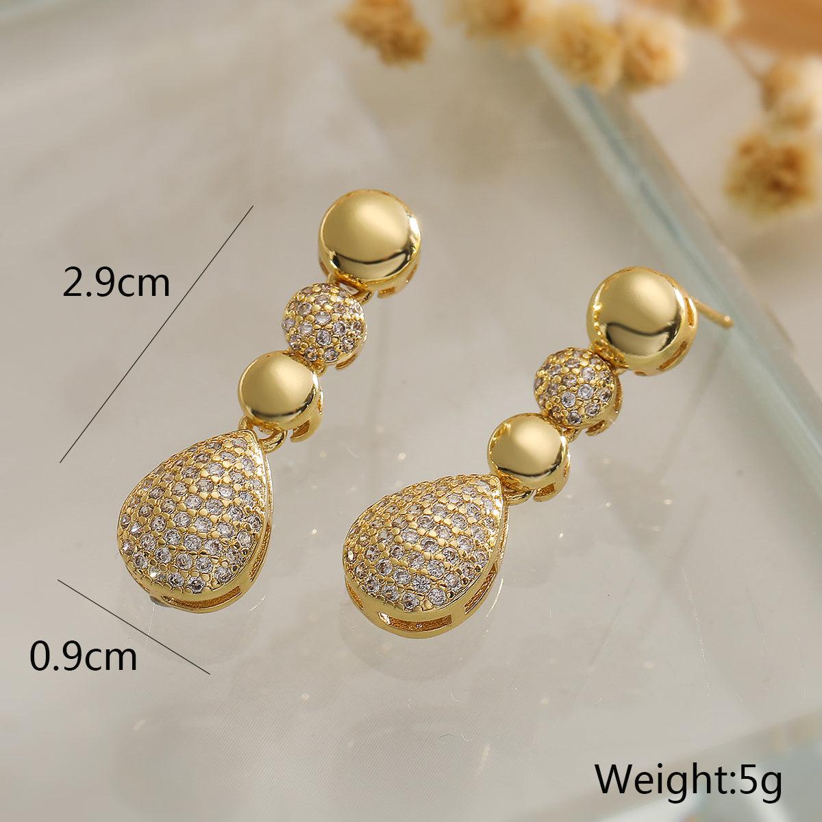 Wholesale Retro Simple Style Commute Round Water Droplets Inlay Copper Zircon 18K Gold Plated Drop Earrings Pair - coojewelry