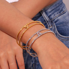 Wholesale Retro Simple Style Heart Shape Stainless Steel Enamel Plating 18K Gold Plated Bangle - coojewelry