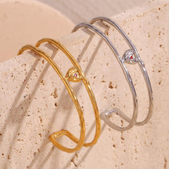 Wholesale Retro Simple Style Heart Shape Stainless Steel Enamel Plating 18K Gold Plated Bangle - coojewelry
