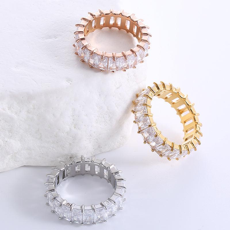 Wholesale Romantic Simple Stainless Steel Rings | Solid Color with Zircon Inlay, 18K Gold & Rose Gold Plated - coojewelry