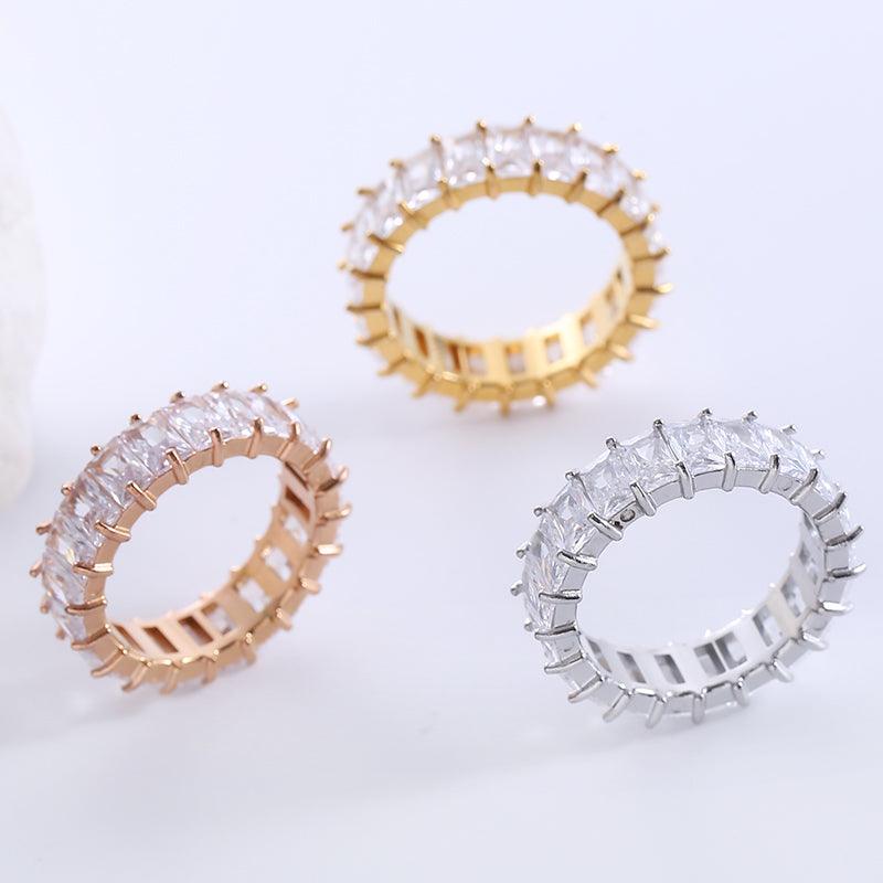Wholesale Romantic Simple Stainless Steel Rings | Solid Color with Zircon Inlay, 18K Gold & Rose Gold Plated - coojewelry