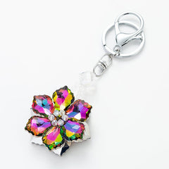 Wholesale Shiny Flower Artificial Crystal Bag Pendant Keychain - coojewelry