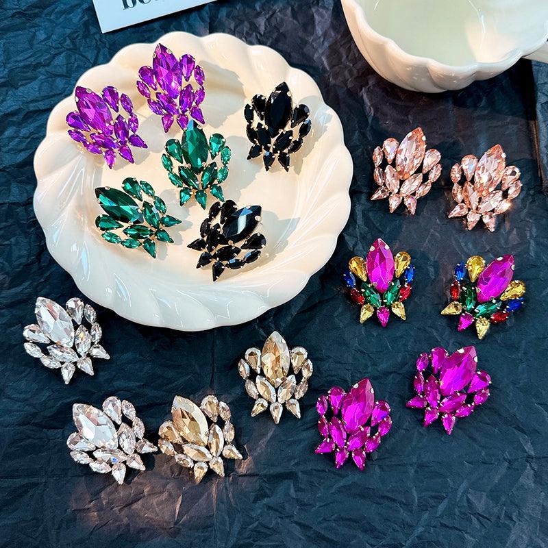 Wholesale Shiny Geometric Inlay Alloy Rhinestone Ear Studs - coojewelry