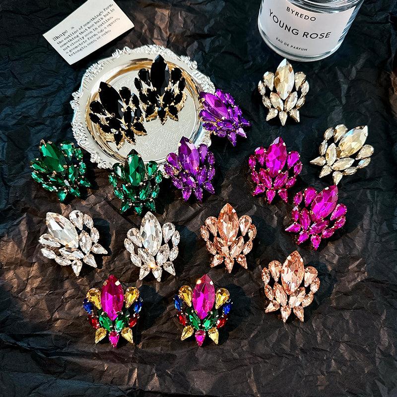 Wholesale Shiny Geometric Inlay Alloy Rhinestone Ear Studs - coojewelry