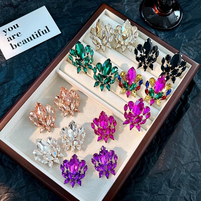 Wholesale Shiny Geometric Inlay Alloy Rhinestone Ear Studs - coojewelry
