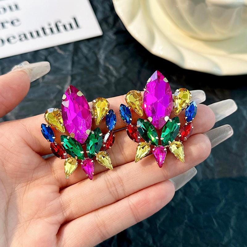 Wholesale Shiny Geometric Inlay Alloy Rhinestone Ear Studs - coojewelry