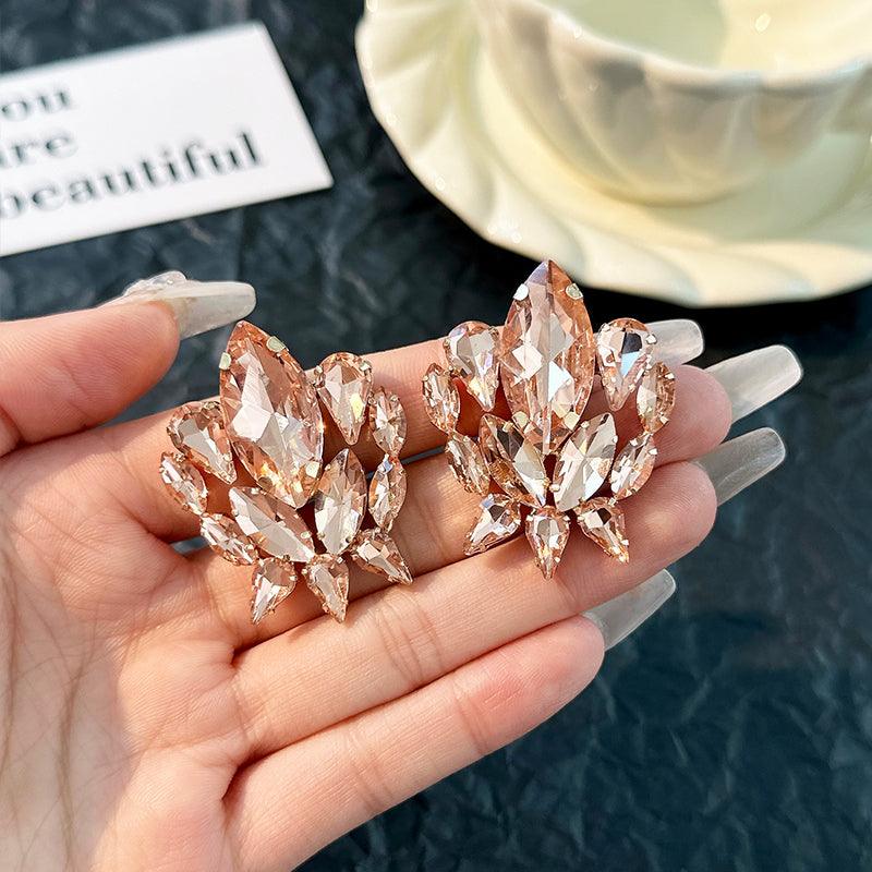 Wholesale Shiny Geometric Inlay Alloy Rhinestone Ear Studs - coojewelry