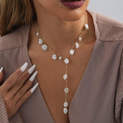 Wholesale Simple Classic Geometric Imitation Pearl Copper Women's Necklace - coojewelry