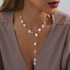 Wholesale Simple Classic Geometric Imitation Pearl Copper Women's Necklace - coojewelry