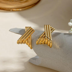 Wholesale Simple Classic Solid Color Plating 304 Stainless Steel 18K Gold Plated Ear Studs for Women - coojewelry