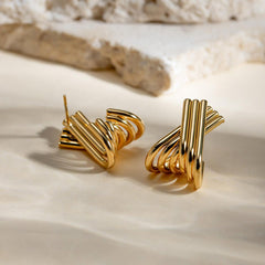 Wholesale Simple Classic Solid Color Plating 304 Stainless Steel 18K Gold Plated Ear Studs for Women - coojewelry
