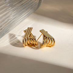 Wholesale Simple Classic Solid Color Plating 304 Stainless Steel 18K Gold Plated Ear Studs for Women - coojewelry