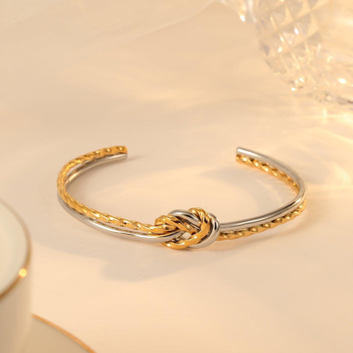 Wholesale Simple Classic Style Knot Twist Stainless Steel Plating 18K Gold Plated Bracelets - coojewelry