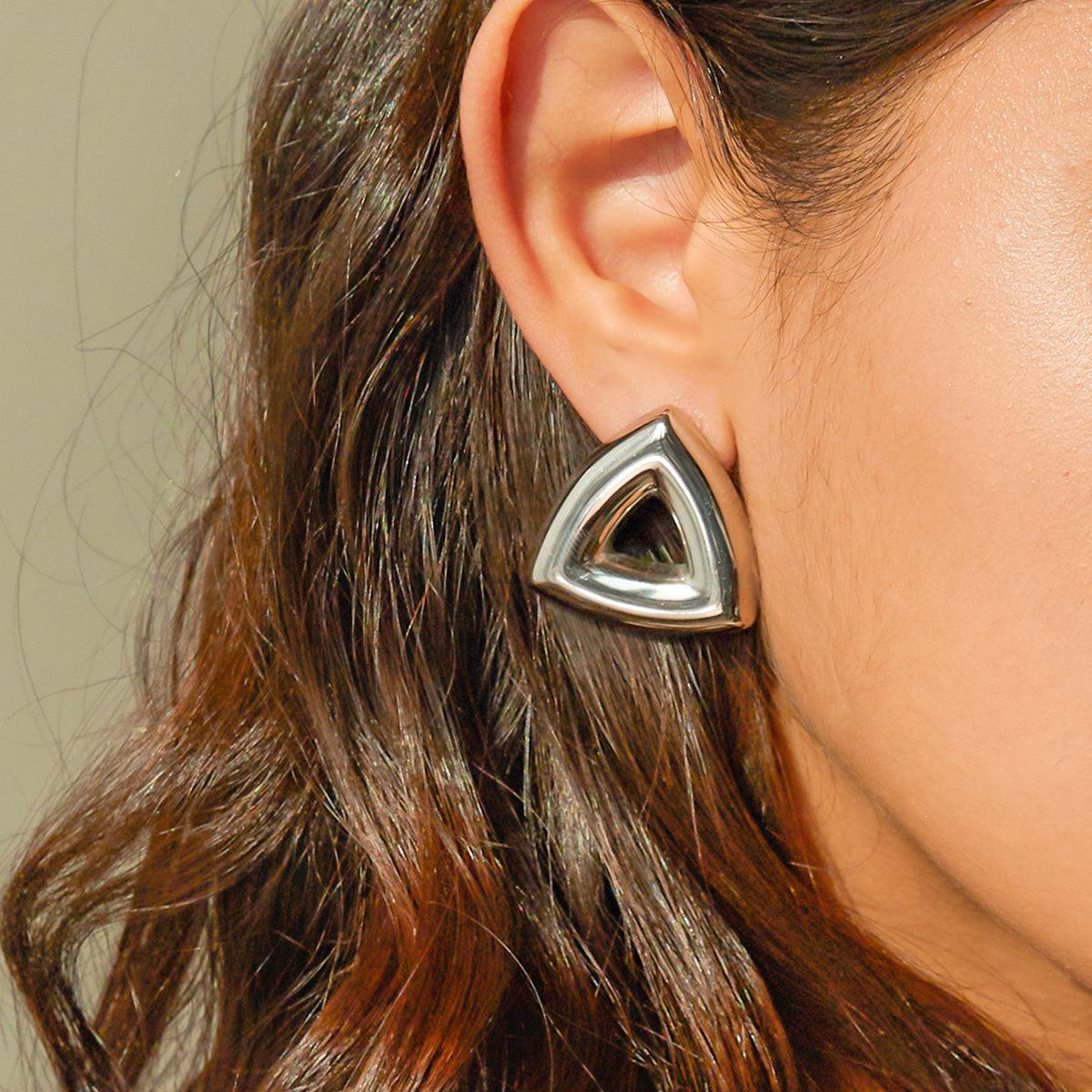 Wholesale Simple Classic Style Solid Color Plating Stainless Steel 18K Gold Plated Ear Studs Pair - coojewelry