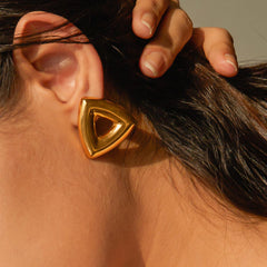 Wholesale Simple Classic Style Solid Color Plating Stainless Steel 18K Gold Plated Ear Studs Pair - coojewelry
