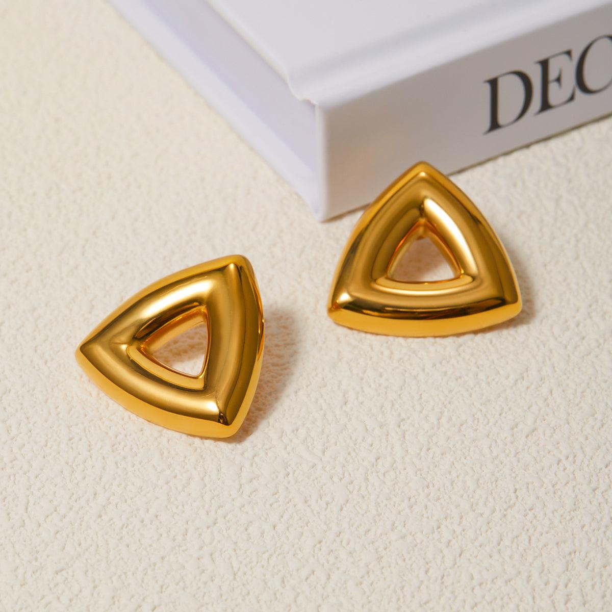 Wholesale Simple Classic Style Solid Color Plating Stainless Steel 18K Gold Plated Ear Studs Pair - coojewelry