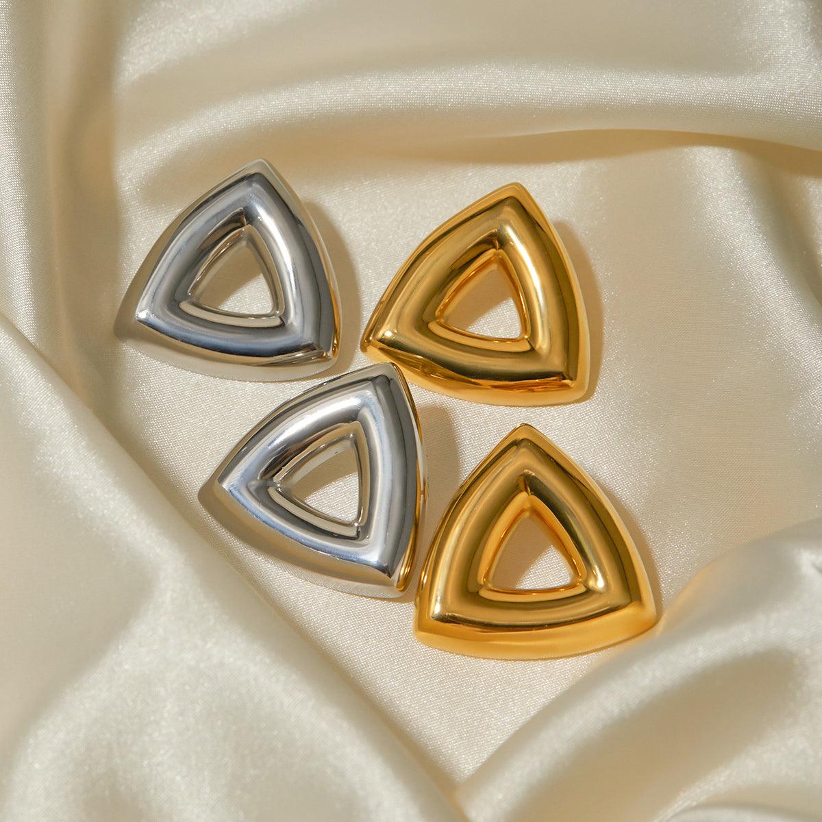 Wholesale Simple Classic Style Solid Color Plating Stainless Steel 18K Gold Plated Ear Studs Pair - coojewelry