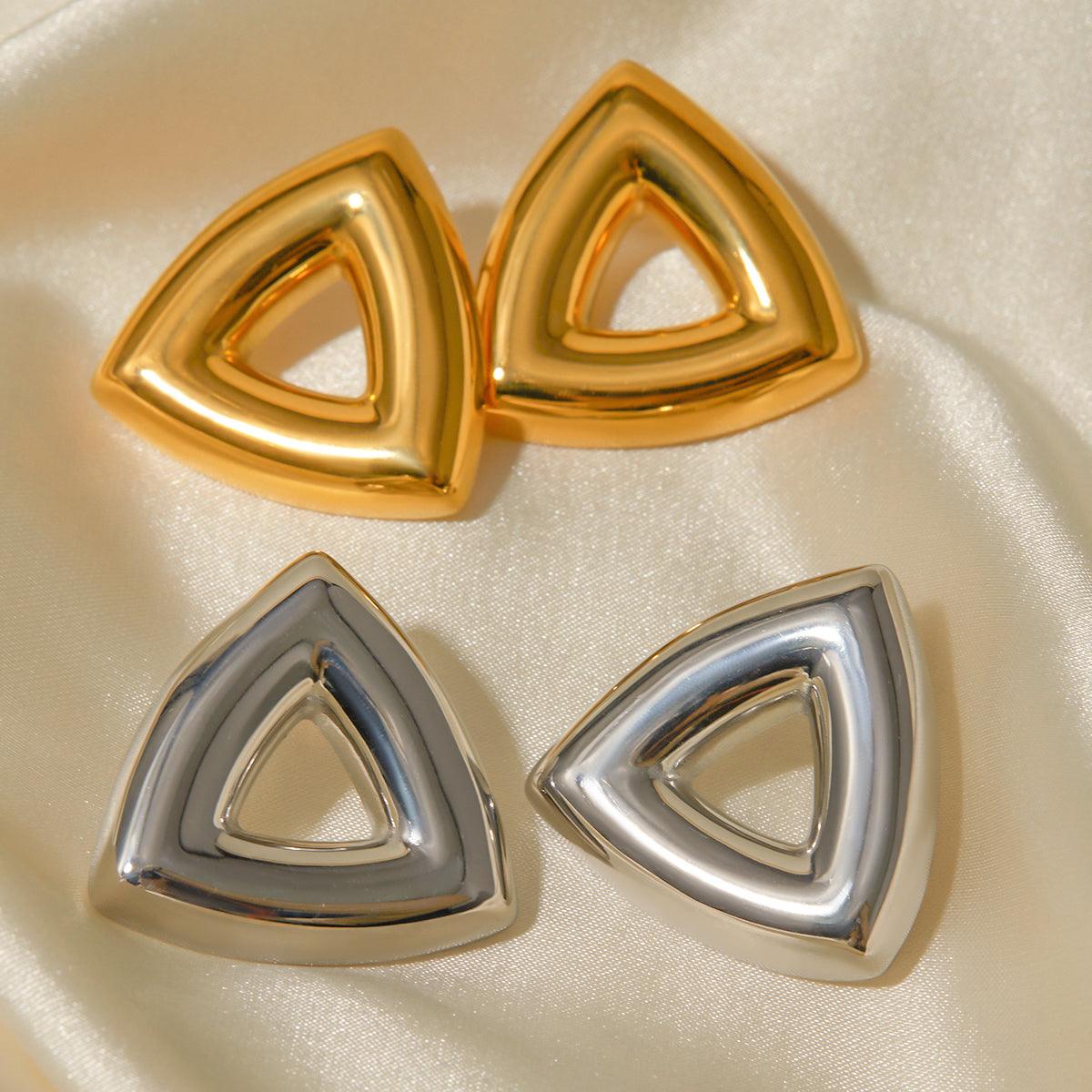 Wholesale Simple Classic Style Solid Color Plating Stainless Steel 18K Gold Plated Ear Studs Pair - coojewelry