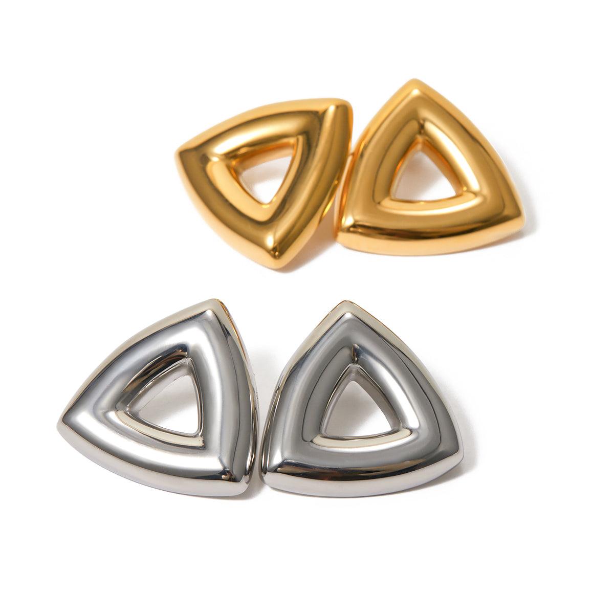 Wholesale Simple Classic Style Solid Color Plating Stainless Steel 18K Gold Plated Ear Studs Pair - coojewelry