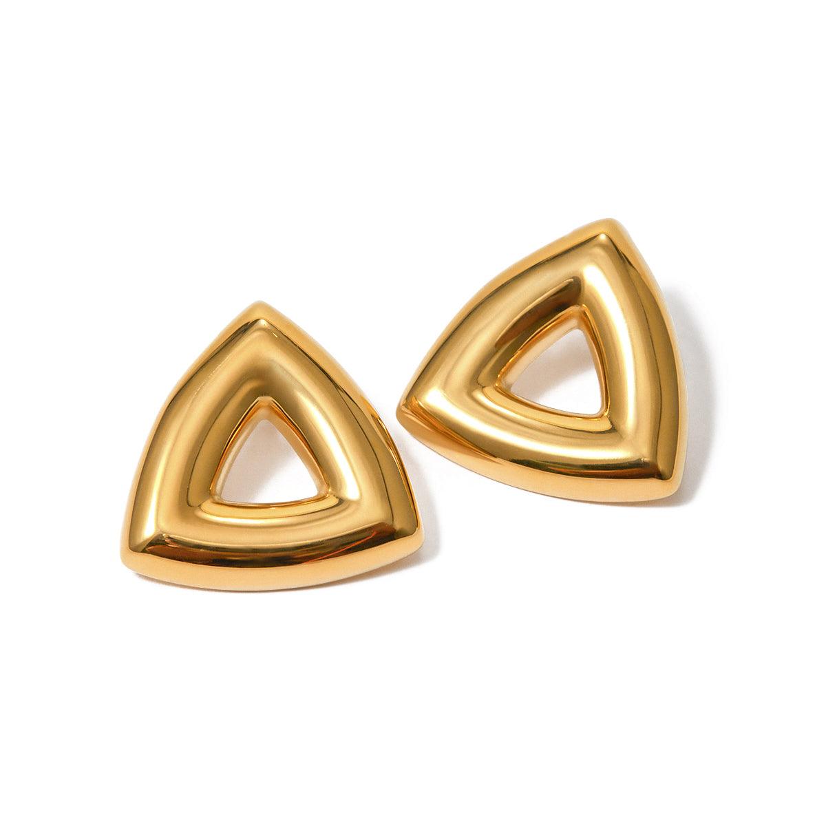 Wholesale Simple Classic Style Solid Color Plating Stainless Steel 18K Gold Plated Ear Studs Pair - coojewelry