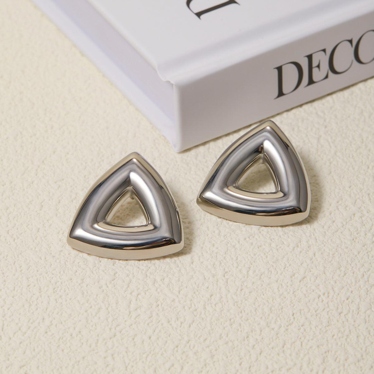 Wholesale Simple Classic Style Solid Color Plating Stainless Steel 18K Gold Plated Ear Studs Pair - coojewelry