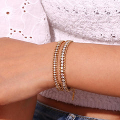 Wholesale Simple Classic Style Solid Color Stainless Steel Plating Rhinestones Inlay 18K Gold Plated Bracelets - coojewelry