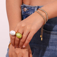 Wholesale Simple Classic Style Solid Color Stainless Steel Plating Rhinestones Inlay 18K Gold Plated Bracelets - coojewelry