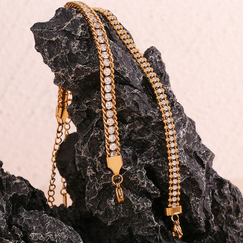 Wholesale Simple Classic Style Solid Color Stainless Steel Plating Rhinestones Inlay 18K Gold Plated Bracelets - coojewelry