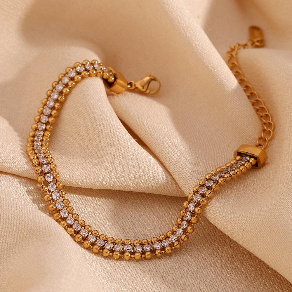 Wholesale Simple Classic Style Solid Color Stainless Steel Plating Rhinestones Inlay 18K Gold Plated Bracelets - coojewelry