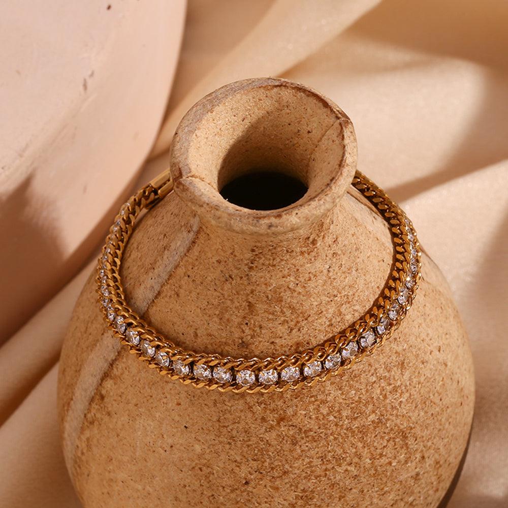 Wholesale Simple Classic Style Solid Color Stainless Steel Plating Rhinestones Inlay 18K Gold Plated Bracelets - coojewelry