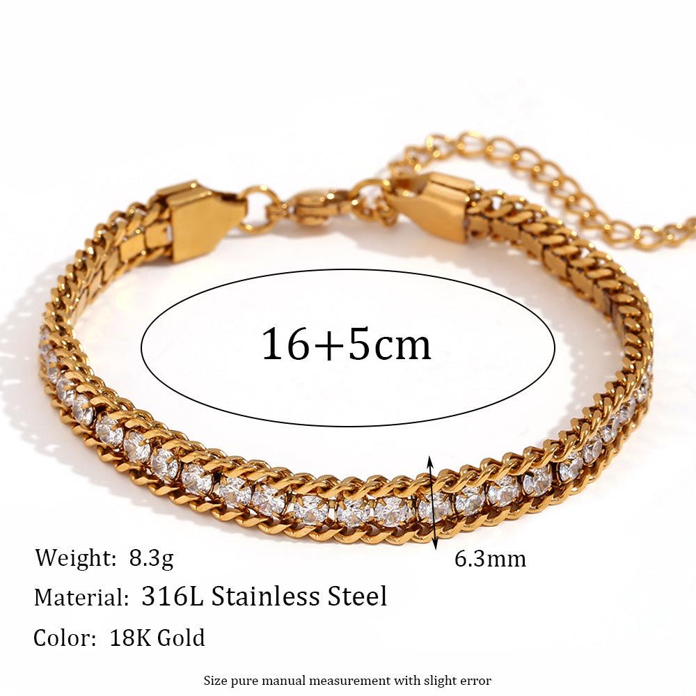 Wholesale Simple Classic Style Solid Color Stainless Steel Plating Rhinestones Inlay 18K Gold Plated Bracelets - coojewelry