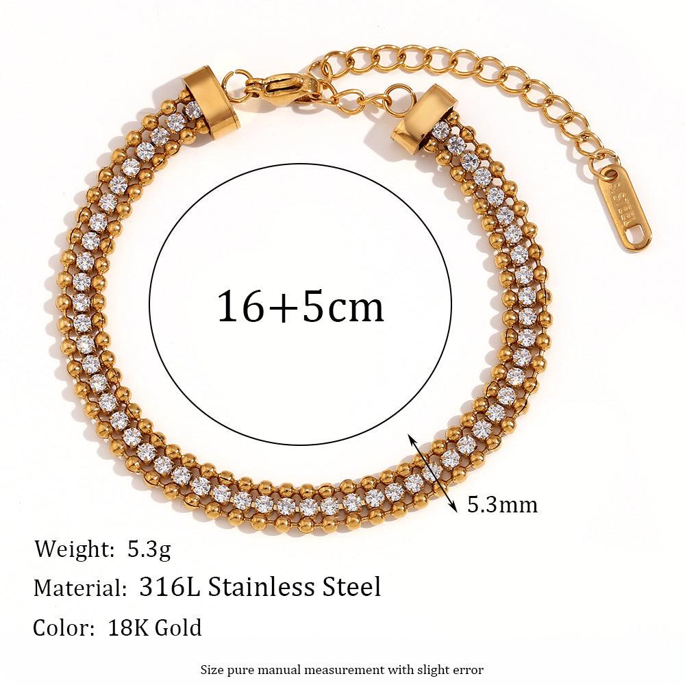 Wholesale Simple Classic Style Solid Color Stainless Steel Plating Rhinestones Inlay 18K Gold Plated Bracelets - coojewelry