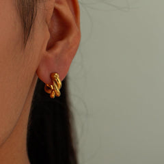 Wholesale Simple Classic Twist Plating Stainless Steel 18K Gold Plated Ear Studs Pair - coojewelry
